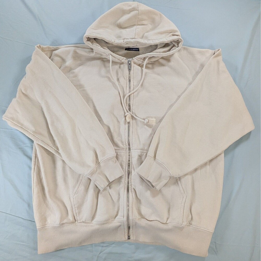 John Galt Brandy Melville Cream Cropped Zip Up Hoodie Fleece Lined S One Size